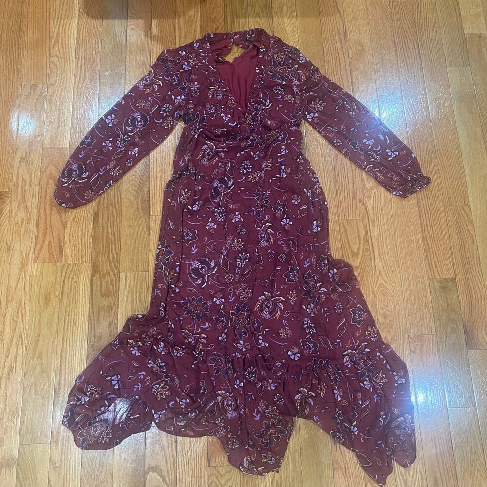 GUESS Floral Print Long Sleeve Open Back A-Line Maxi Dress Size 16/XL NEW